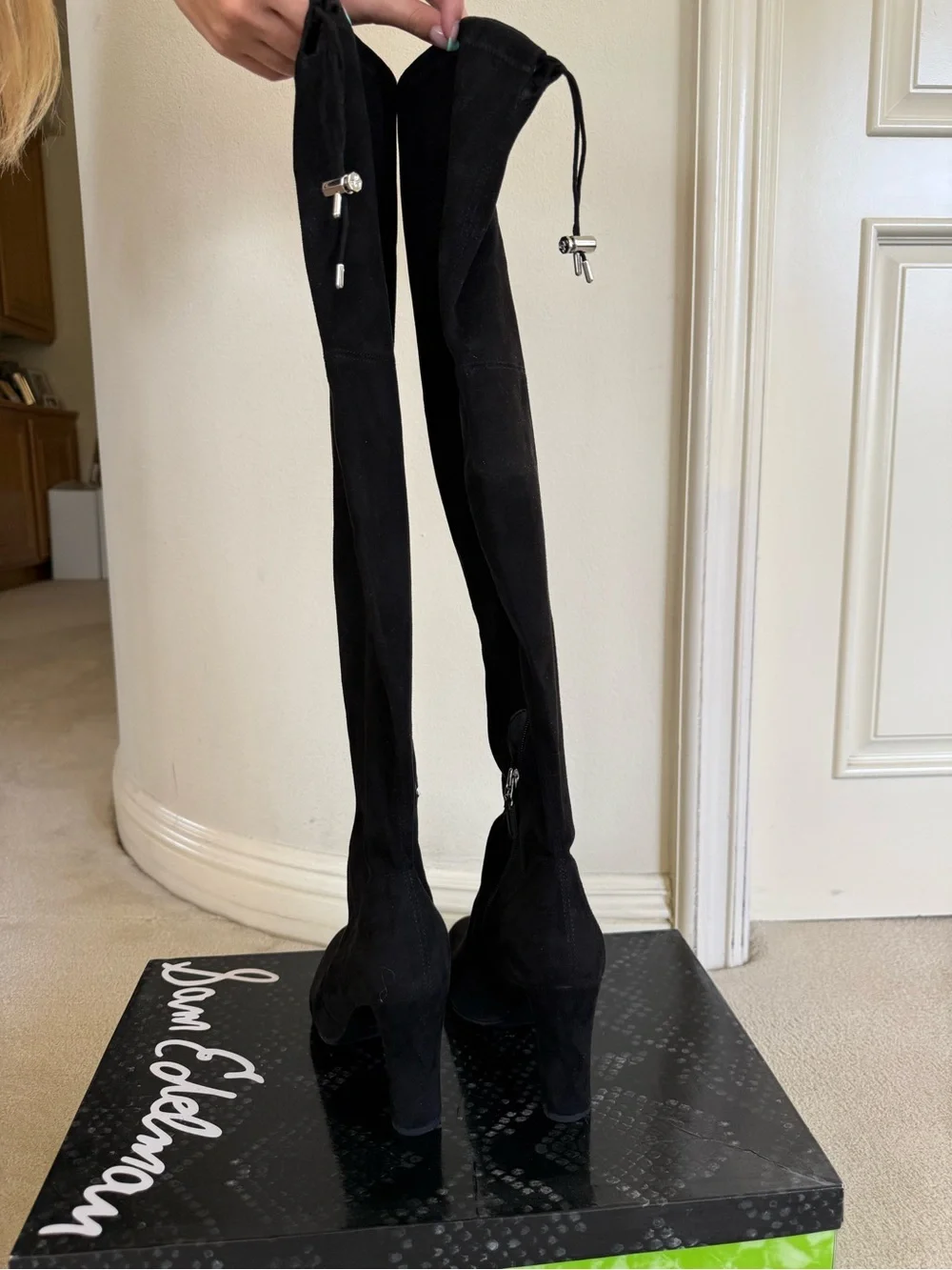 Sam Edelman Black “KENT” Over-the-Knee Suede High Block Heel Boots